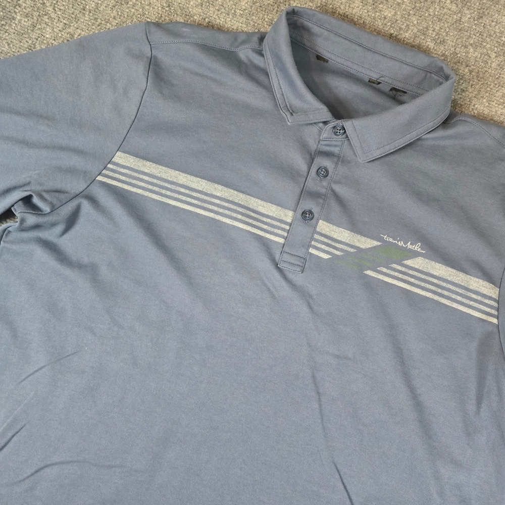 TravisMathew Mens Short Sleeve Polo Shirt Blue Grey Striped Golf Top XL Est